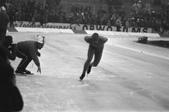 Ice skating competition for the first ISSL World Cup professional race at De Uithof in The Hague featuring skater number 11 Schenk on January 6, 1973