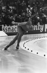 Ice skating competition at the first ISSL World Cup for professionals at De Uithof, The Hague, featuring skater Ove Konig from Sweden and competitors Linkovesi and Ivar on January 6, 1973