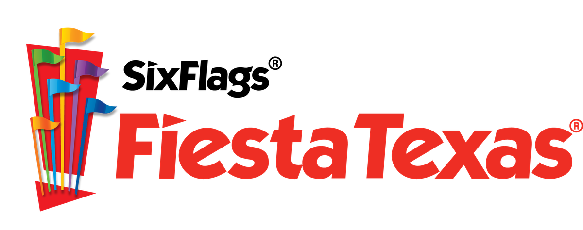 Six Flags Fiesta Texas amusement park logo with colorful flags