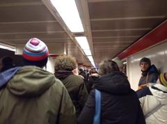 Crowded Kossuth Lajos tér metro station after Budapest protest against overtime work act in 2019