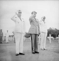 French vice-consul and military officers laying a wreath at Antjol cemetery in Batavia 1947