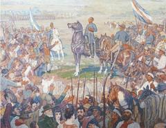 Oil painting 'Encuentro con Rondeau' by Uruguayan artist Ernesto Laroche showing a historical meeting scene