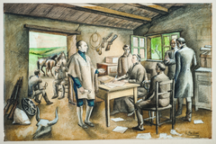 Gilberto Bellini historical illustration of General Artigas meeting Dr. Dámaso Antonio Larrañaga