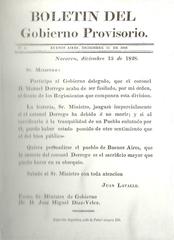 Historical bulletin announcing the execution of Manuel Dorrego