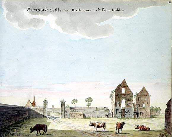 Rathgar Castle ancient stone castle with towers and battlements under cloudy sky