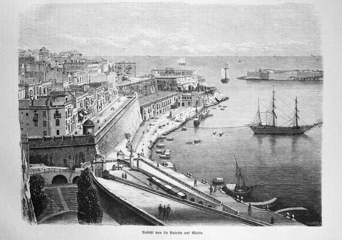 Anonymous drawing of Malta's Grand Harbour modeled on a picture by Giorgio Sommer, circa 1865