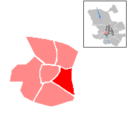 Locator map of Cortes neighborhood in Madrid city center, Spain