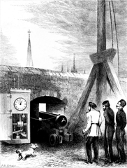 Historic illustration of the One O'Clock Gun firing mechanism at Edinburgh Castle in 1861