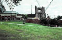 Alexandra Palace after the fire in North London on 12 July 1980 showing the damaged SW tower
