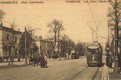 Aleje Ujazdowskie street in Warsaw before 1916 with vintage architecture and old cars