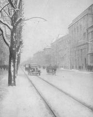 Aleje Ujazdowskie in Warsaw covered with snow in winter before 1939