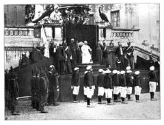 Young boys performing gymnastics in Pigna yard at the Vatican before Pope Pius X
