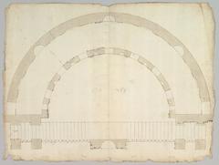Architectural drawing of the Cortile del Belvedere upper courtyard stair plan