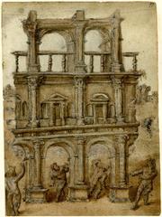 Elevation of the Belvedere court seen as a ruin drawn by Amico Aspertini