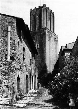 Torre delle Milizie medieval tower in Rome before demolition of St. Catherine convent