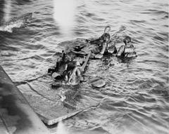 Four Australian survivors rescued by USS Pampanito submarine crew after sinking of Japanese hellship Rakuyo Maru