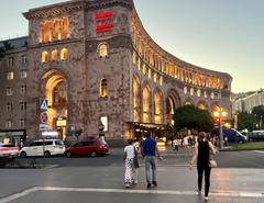 Armenia Marriott Hotel in Yerevan as seen in June 2023 with modern architecture and a clear blue sky