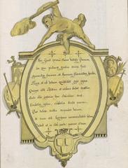 Close-up of an inscription on the tomb of Jan Van Eyck in the lost Saint Donatian's Cathedral