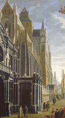 View of The Burg square in Bruges with historic buildings and people walking