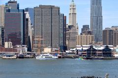 Aerial view of Piers 15, 16, and 17 at South Street Seaport on the East River in New York City