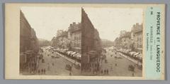 Historic stereophoto of buildings along La Canebière street in Marseille, France, circa 1860-1880