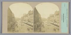 Historic street view of La Canebière in Marseille with buildings and people, circa 1860-1880