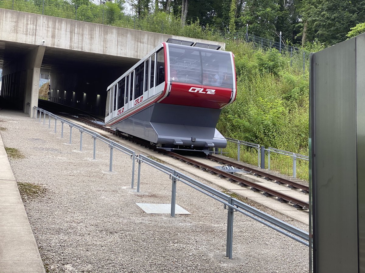 Pfaffenthal-Kirchberg Funicular in Luxembourg City on a clear day