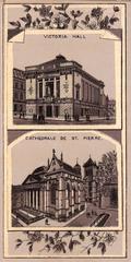 Exterior view of Victoria Hall and Cathédrale de St. Pierre in Geneva from 1896 national exhibition booklet