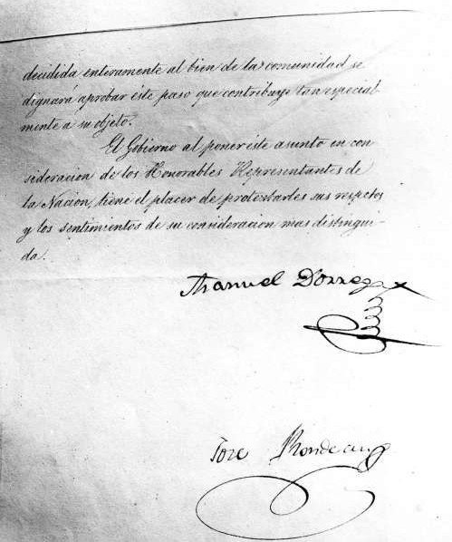 Handwritten note by Manuel Dorrego to the SRN