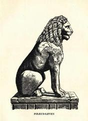 Drawing of Piraeus Lion statue with visible runic inscriptions