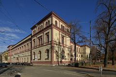 Facade view of the Wilhelmgymnasium in Munich Lehel after reopening in October 2018