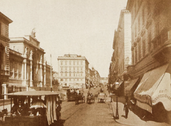 Historic horse-drawn tram on Via Nazionale in Rome before 1899