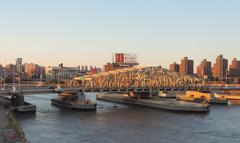 View of Willis Avenue Bridge from Harlem River Lift Bridge at dusk