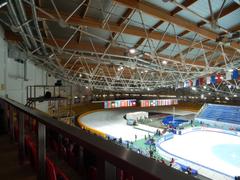 Speed skating stadium in Krylatskoye on the first day of the 2015 World Short Track Speed Skating Championships