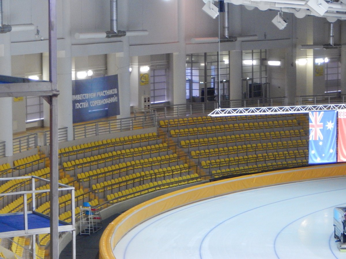 Speed skating stadium in Krylatskoye during the first day of the 2015 World Short Track Speed Skating Championship