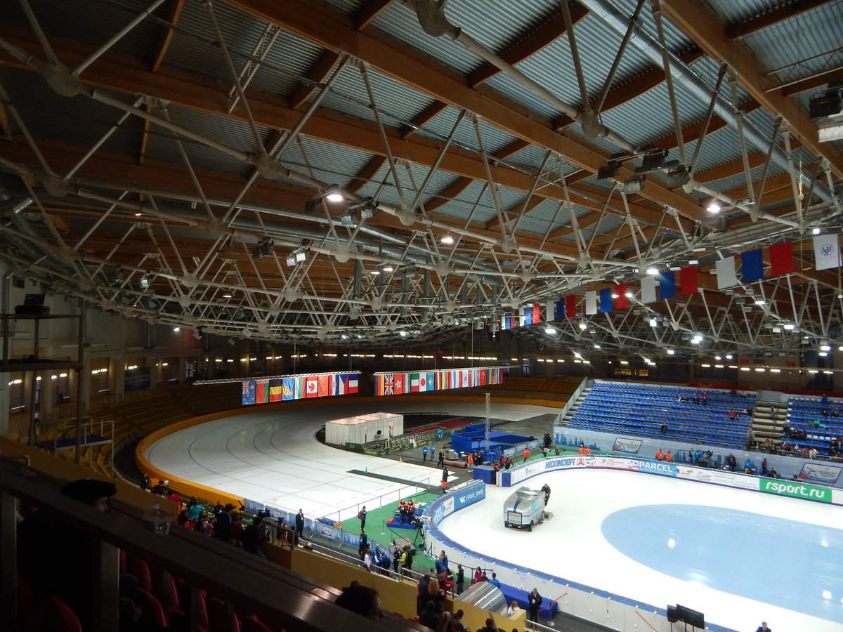 Speed skating stadium at Krylatskoye during the first day of the 2015 World Short Track Championships
