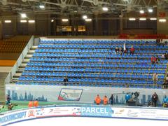 Speed skating stadium at Krylatskoye on the first day of the 2015 World Short Track Speed Skating Championships