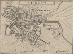 Detailed historical map of Dublin from 1714 by Moll showing city layout and divisions