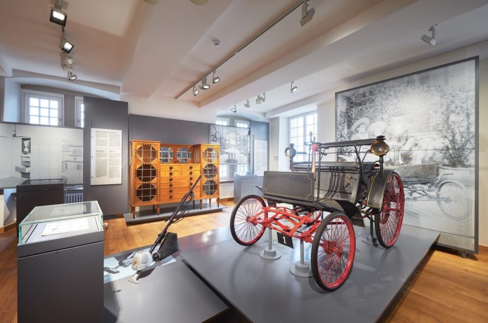 Interior view of the Nationalmusée um Fëschmaart in Luxembourg showcasing decorative and folk arts exhibition