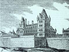 Historic print of the new Chateau St. Louis in Quebec, 1876, showing Lord Dufferin's preservation plans