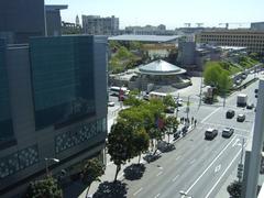 Yerba Buena Gardens seen from terrace of Moscone West Convention Center in San Francisco