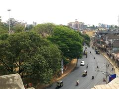 Thrissur Roundabout near Naikanal Junction with west side pedestrian pathway