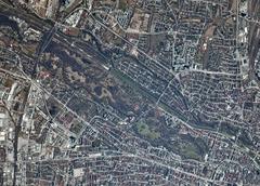 Aerial view of Munich city along the river Isar showcasing the Englischer Garten park between Schwabing and Bogenhausen with Herzogpark