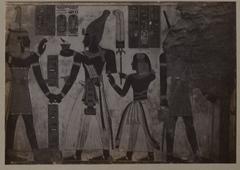 West wall of the tomb of Prince Amonherkepeshef with depictions of god Shu, Pharaoh Ramesses III, and young Prince Amonherkepeshef