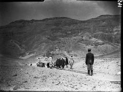Vintage photo of transporting crates on Decauville railways in the Valley of the Queens, 1905-1906