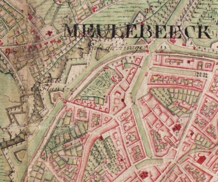 Extract of Ferraris map number 76 showing Bruxelles Porte de Flandre and Porte du Rivage