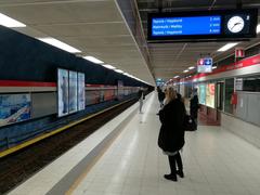 University of Helsinki metro station interior with escalator and modern lighting on February 23rd, 2018