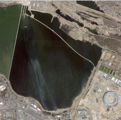 Satellite view of Baku Olympic Stadium and Boyuk Shor Lake