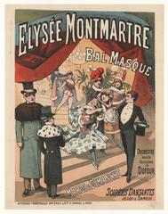 Vintage French poster for masked ball at Elysée Montmartre with orchestra led by Dufour