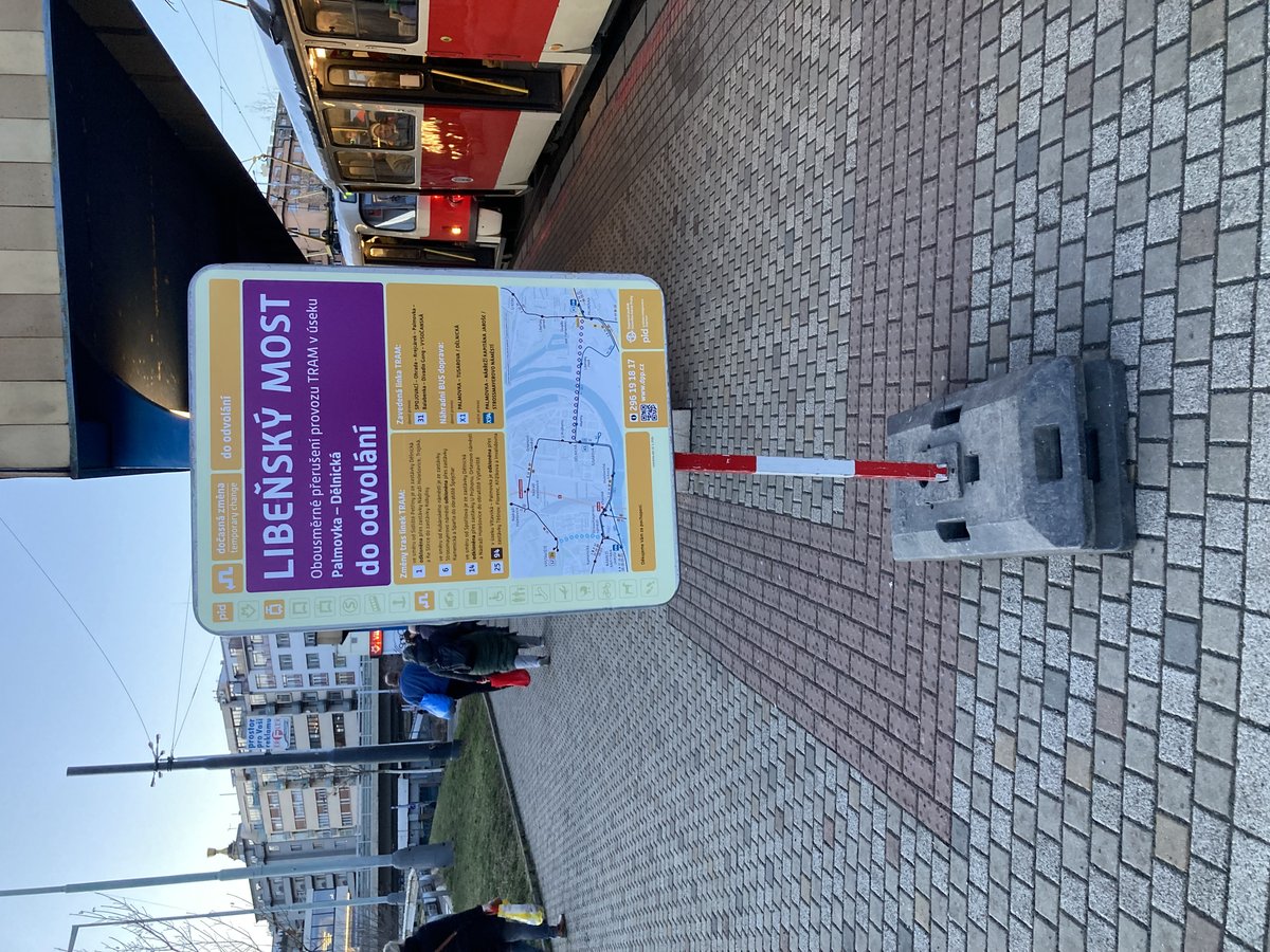 Close-up of information board about the closure of Libeňský Bridge near Vltavská metro station